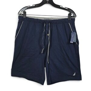 Nautica Sleep Shorts Mens M Everyday Classics Navy Blue Drawstring Pockets NWT